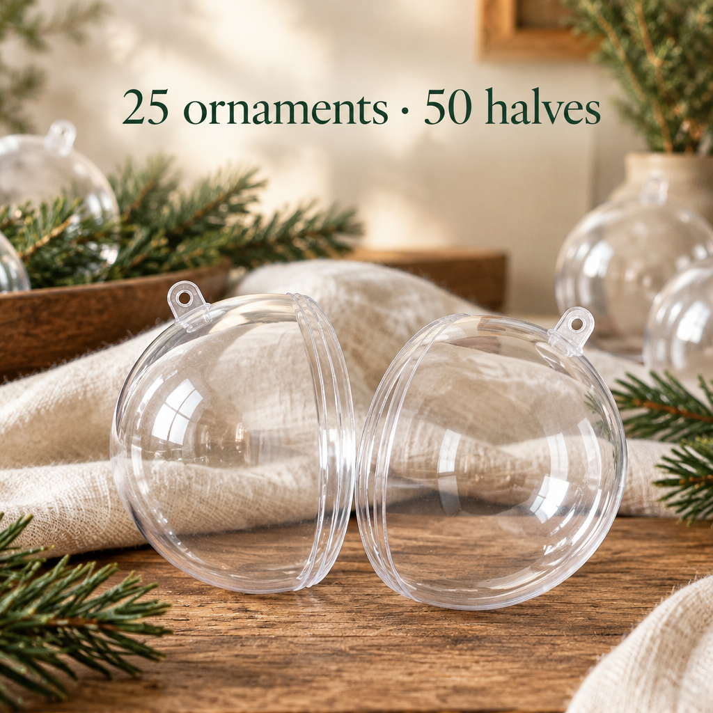 Clear Fillable Christmas Baubles – 25 Ornaments, 5 Sizes — detail
