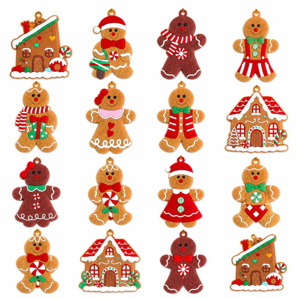 Gingerbread Christmas Tree Ornaments – 16 Piece Set — product view