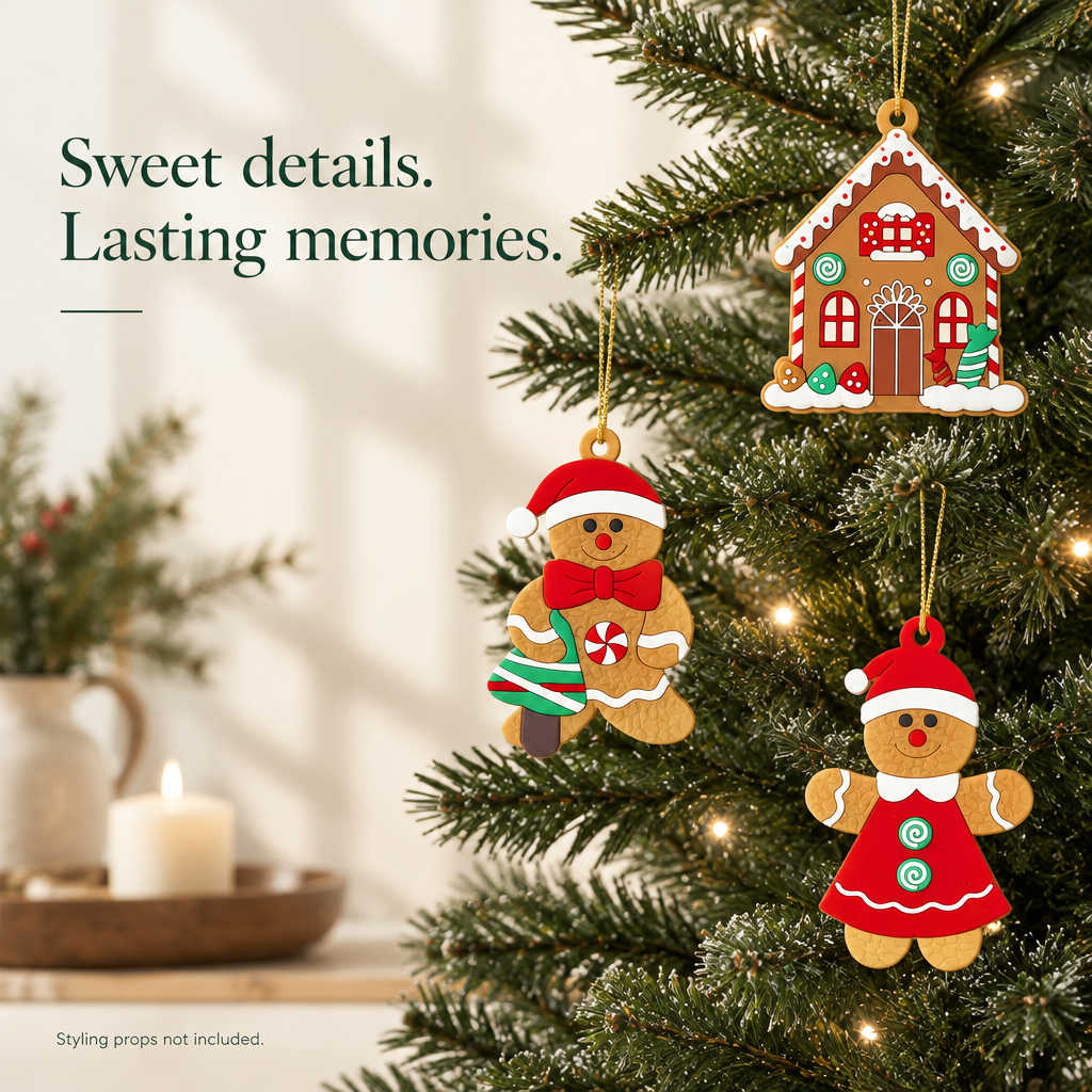 Gingerbread Christmas Tree Ornaments – 16 Piece Set — styled in a home