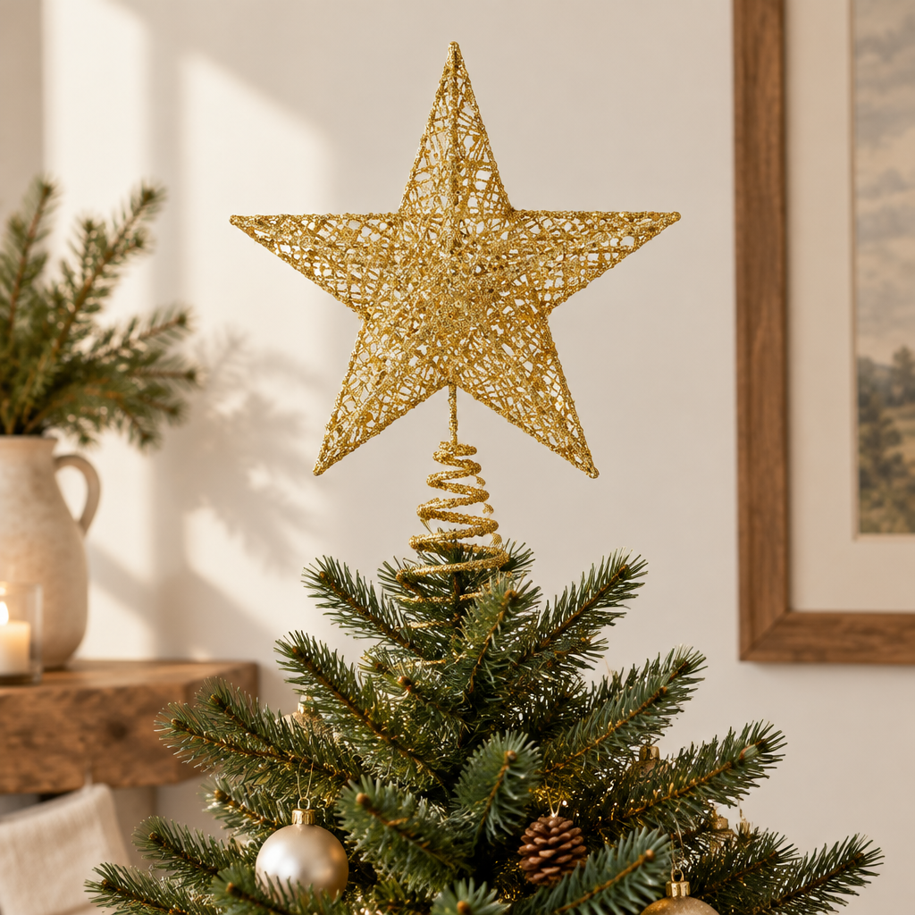 Gold Glitter Star Christmas Tree Topper