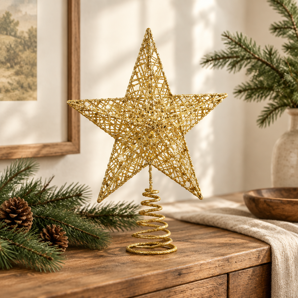 Gold Glitter Star Christmas Tree Topper