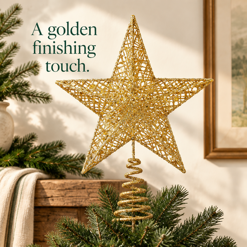 Gold Glitter Star Christmas Tree Topper