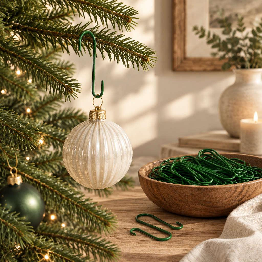Green Christmas Ornament Hooks – 150 Pack, Two Sizes