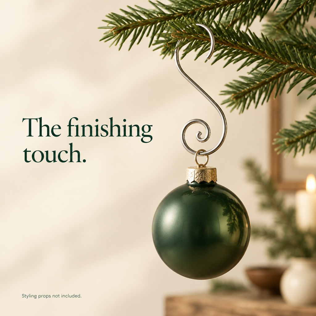 Silver S-Shaped Christmas Ornament Hooks – 120 Pack, 2 in — styled in a home