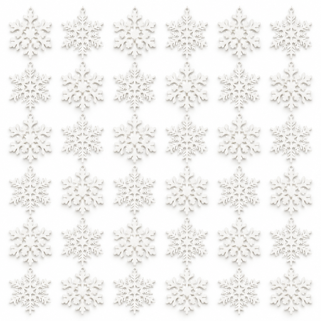 White Glitter Snowflake Christmas Ornaments – 36 Piece Set — product view