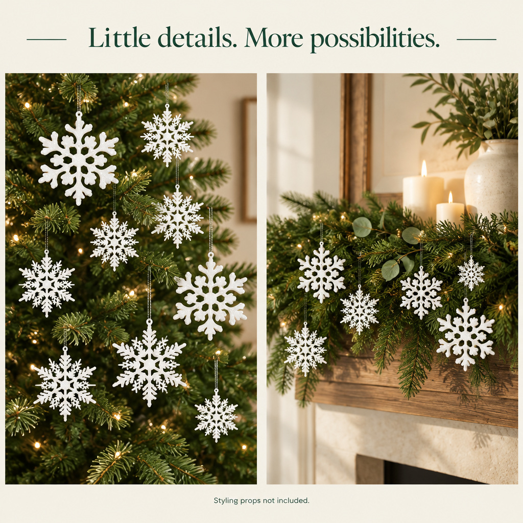 White Glitter Snowflake Christmas Ornaments – 36 Piece Set — decorating ideas