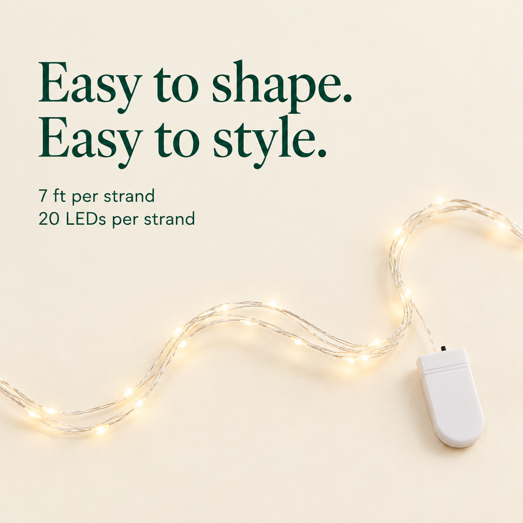 Flexible silver wire fairy lights, 7 feet and 20 LEDs per strand