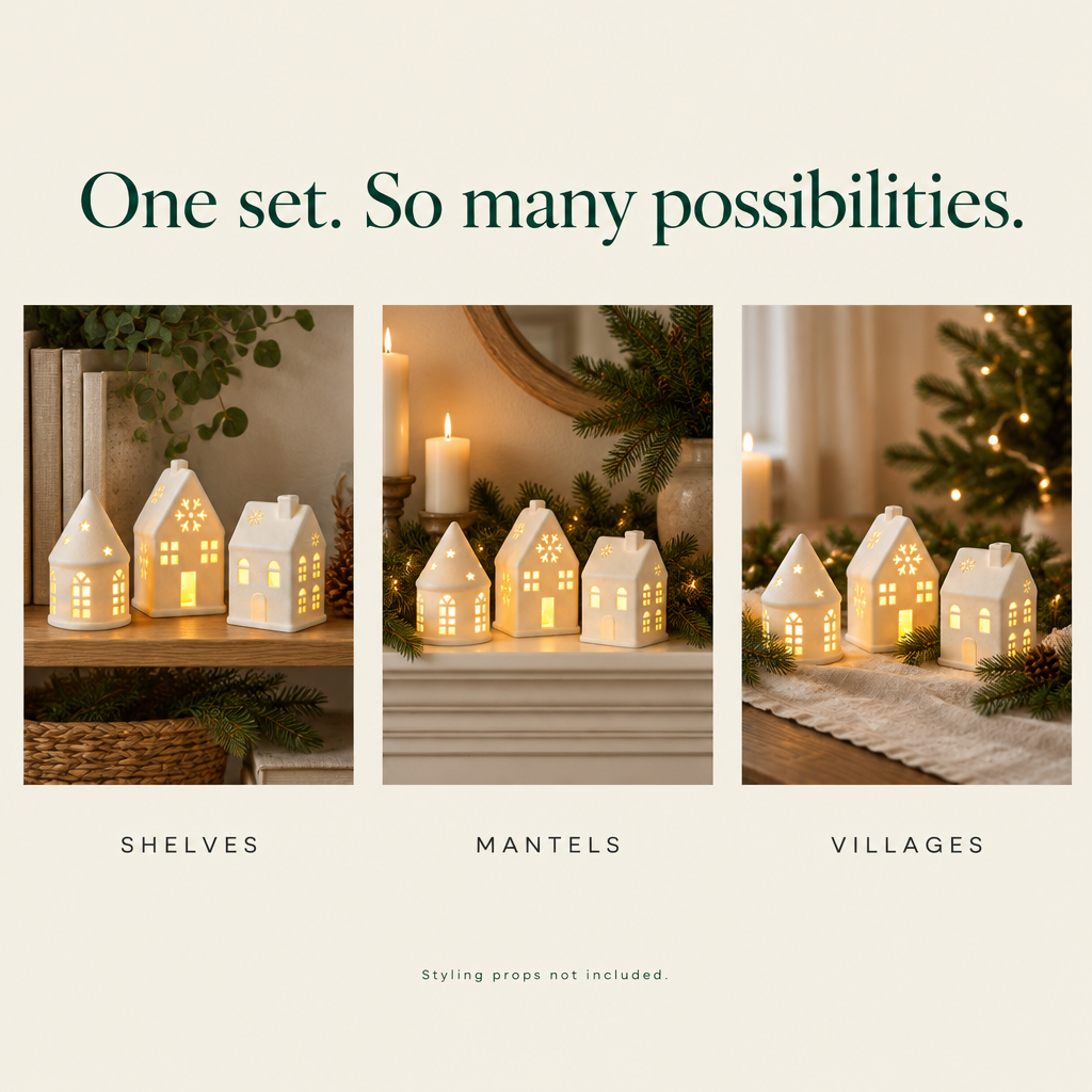 White Ceramic Christmas Village Houses – Set of 3 — possibilities