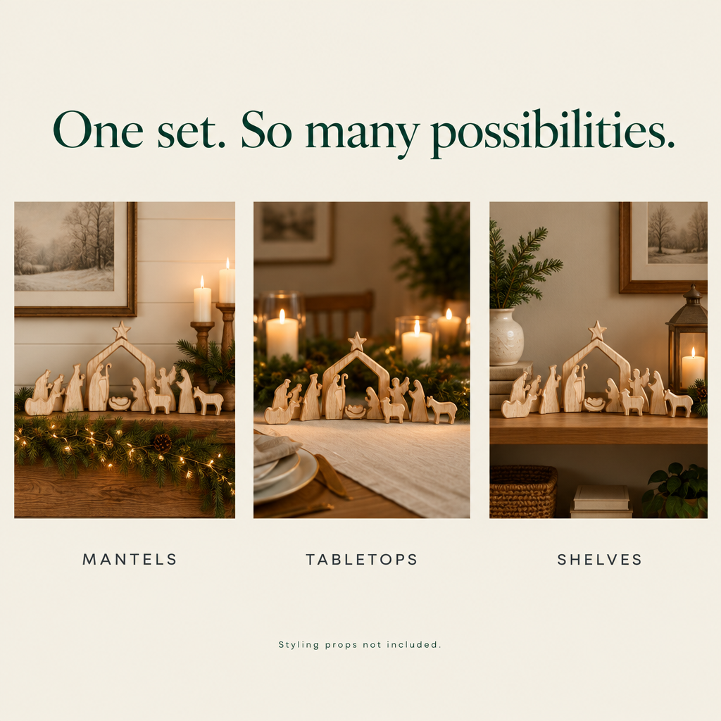 Wooden Christmas Nativity Scene Set – 13 Pieces — possibilities