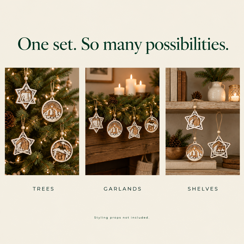 Wooden Nativity Christmas Tree Ornaments – 18 Pack — possibilities